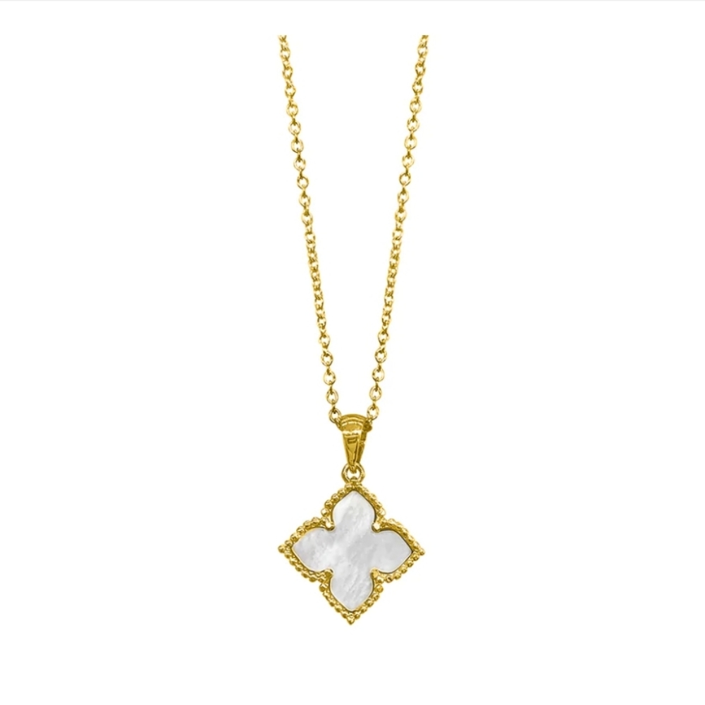 Flower White Mother of Pearl Necklace 14 K gold P #4